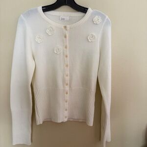 Women's Cream Floral-Appliqué Button Cardigan